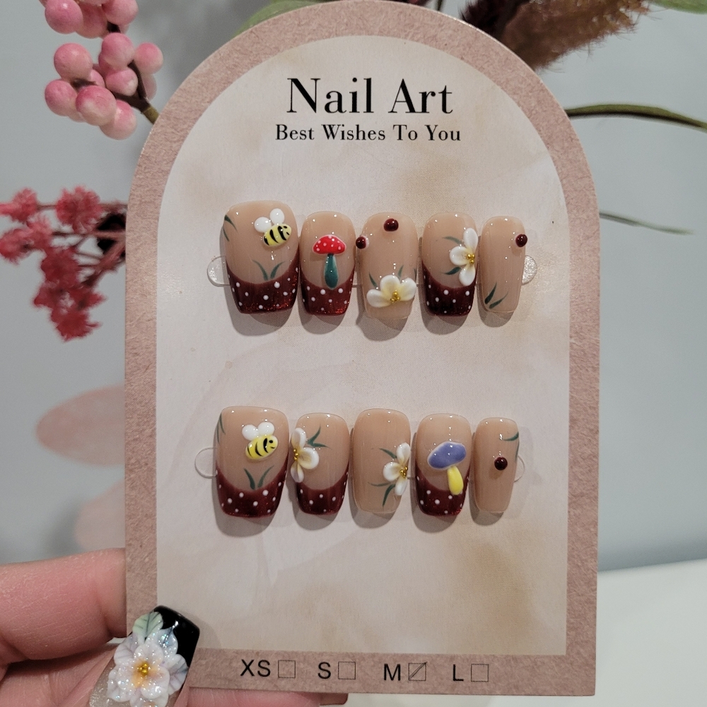 Red French Tip Garden Press On nails